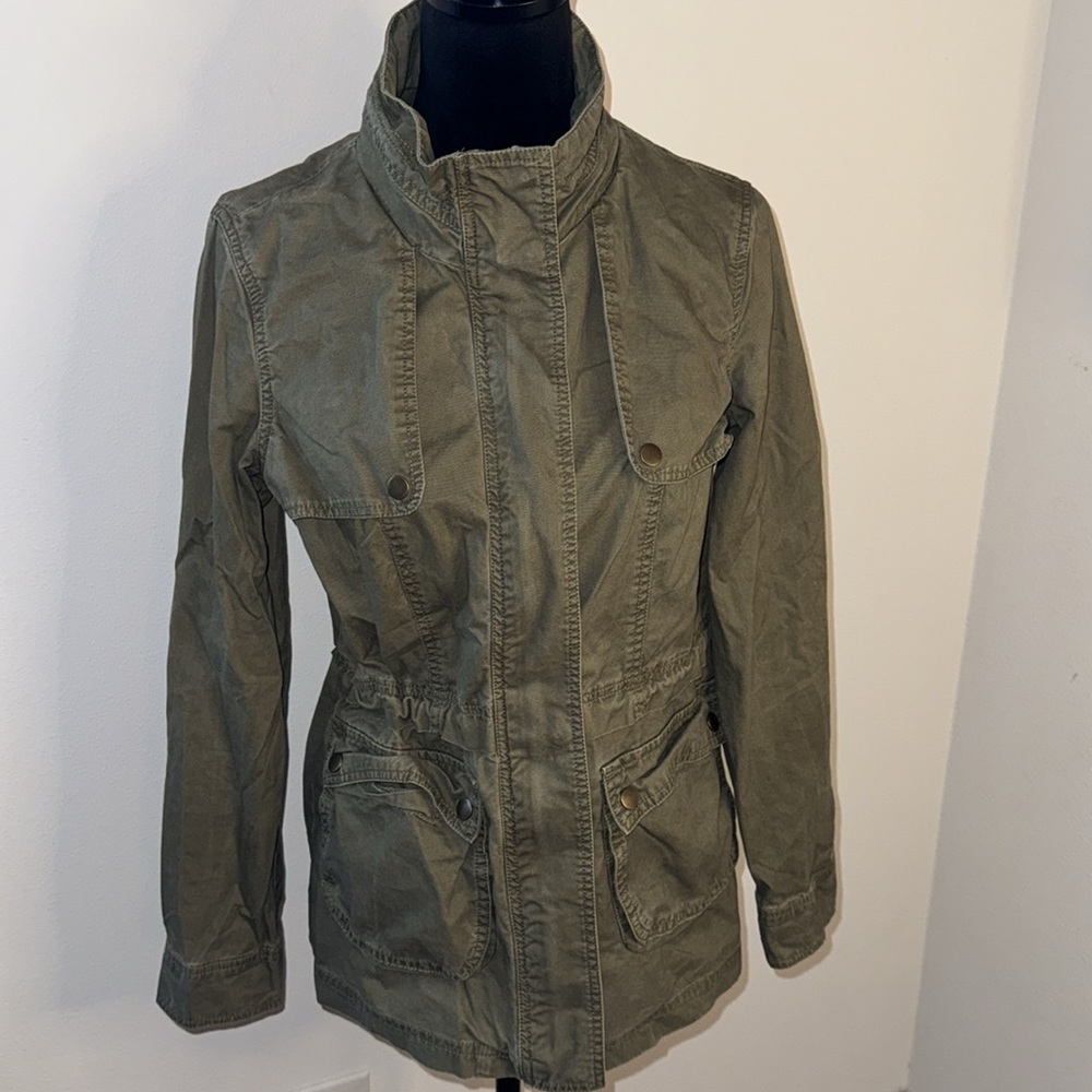 Per Se military green utility jacket zip up front high collar Sz M
